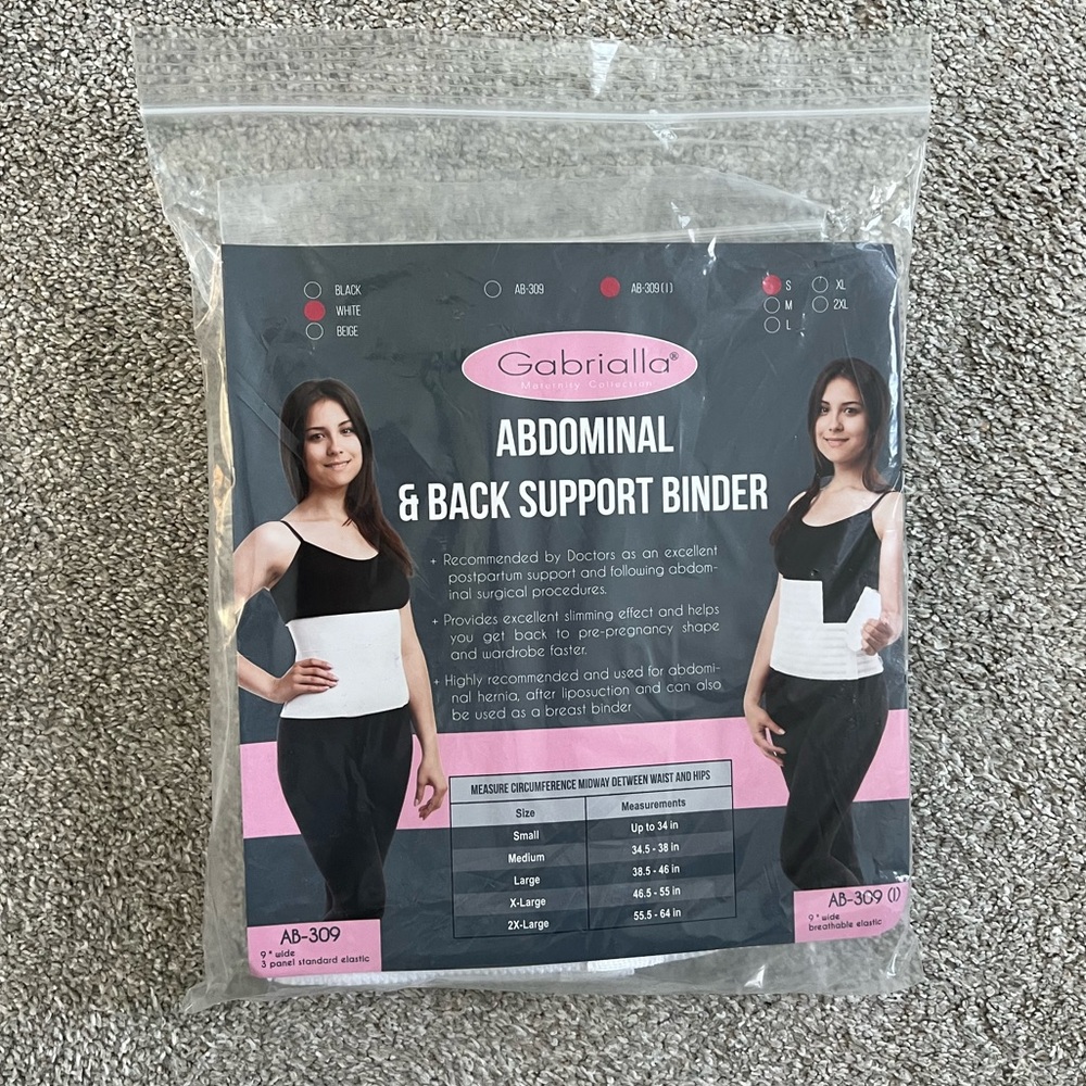 Abdominal & Back Support Binder, size Small, white